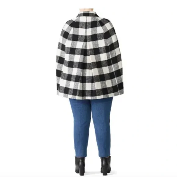Draper James Eloquii Buffalo Plaid Large Checkered Cape Poncho Black White 14/16